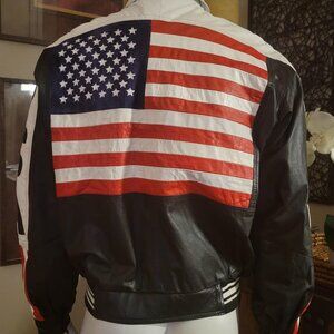 USA Flag All Leather Bomber Biker Jacket Size SMALL Lined Paragon International